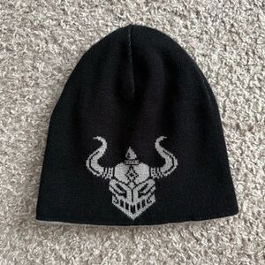 Reversible Black Grey Horned Helmet Beanie